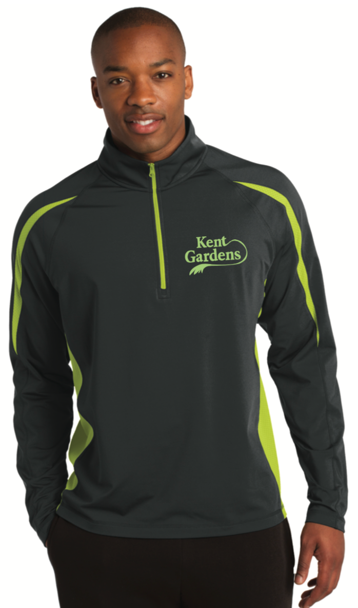 Kent Gardens ADULT 1/2 Zip Performance Stretch Pullover - Grey / Green.