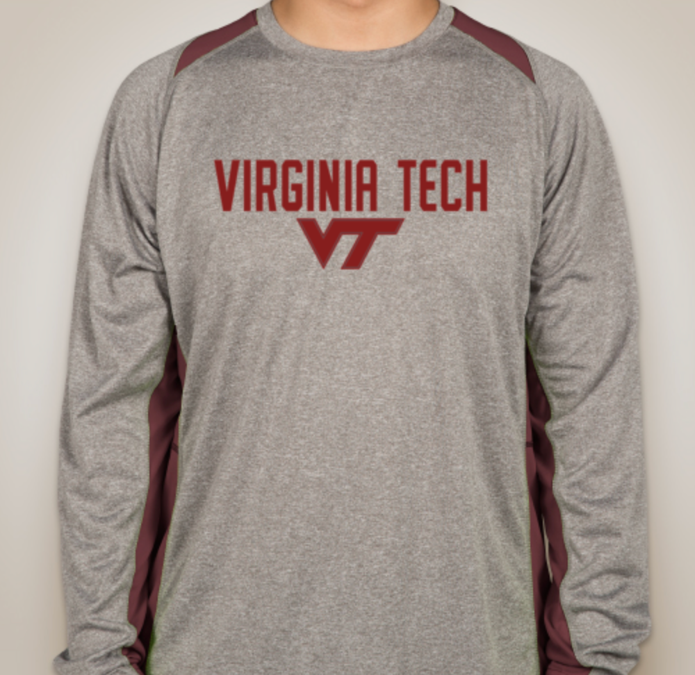 VT Long Sleeve Performance Tee - Grey / Maroon Color Block