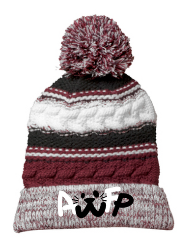 AWFP Pom Pom Beanie - MAROON / BLACK / WHITE