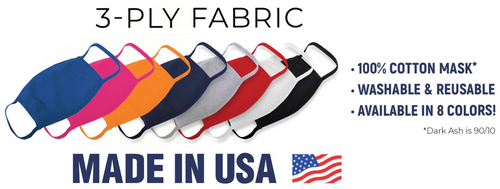 CUSTOM Item #6 - USA MADE / Quick Delivery:  Reusable Cloth Face Mask - Package of 100 Masks MOQ.  BULK PRICING AVAILABLE.
