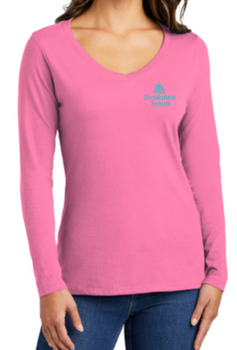Brooksfield Long Sleeve ADULT LADIES V-Neck Tee - Pink