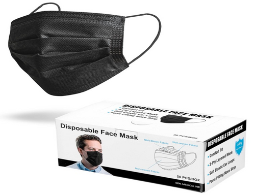 Item Blank #2 - BULK /Quick Domestic Stock: BLACK color Standard 3 PLy Face Mask - 1000 unit MOQ.
