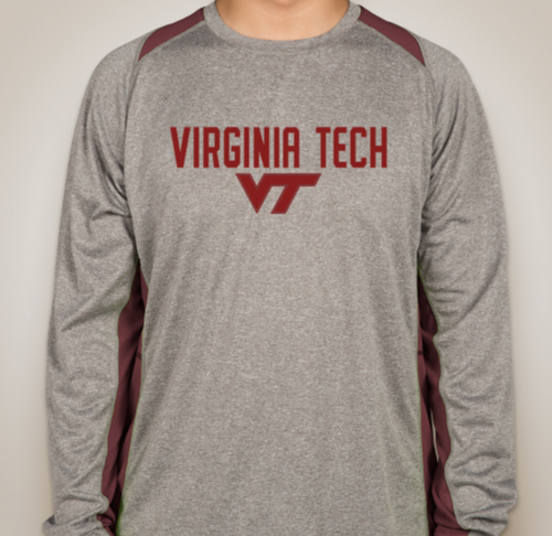 VT Long Sleeve Performance Tee - Grey / Maroon Color Block